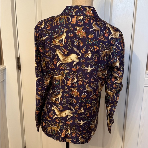 COLLECTION DRAKE’S FOR J. CREW PAJAMA TOP MIDNIGHT UNICORN BLUE CREAM SILK Sz 6 - Picture 6 of 12